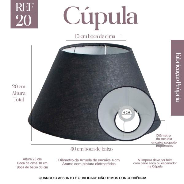 Imagem de Cúpula de Abajur de Mesa Tecido Algodão Soquete Importado 20x10x30 Cor Preto Ref 20