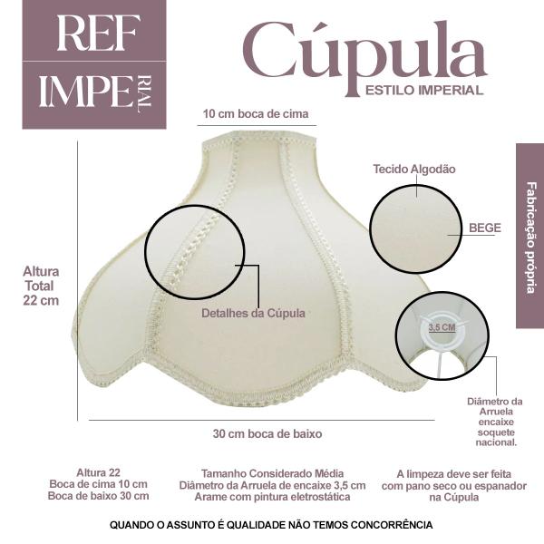 Imagem de Cupula De Abajur Trabalhada Estilo Imperial 22x10x30 Encaixe Nacional - Bege