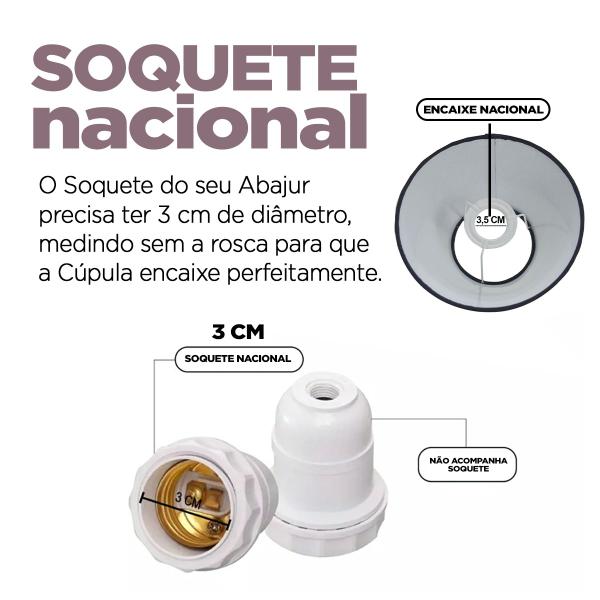 Imagem de Cúpula Para Abajur de Mesa ou Chão em Tecido Algodão Soq Nacional 14x9x22 Ref17 - Preto