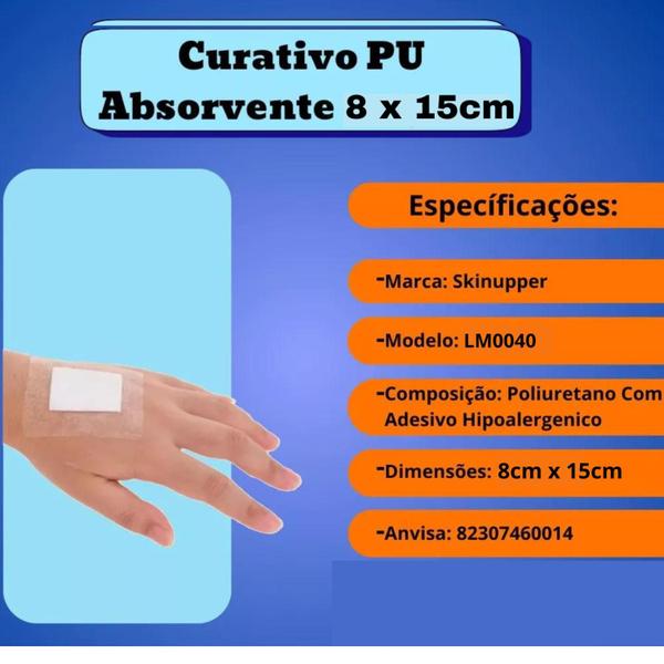 Imagem de Curativo Absorvente Cobrir Feridas Machucados 8x15cm - Kit 5 Unidades