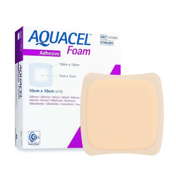 Imagem de Curativo aquacel foam c/adesivo 10 x 10 cm (cx c/10 unds) 420680 - convatec