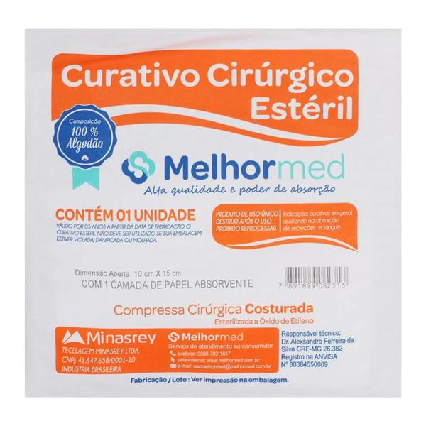 Curativo cirurgico esteril algodonado 10cm x 15cm - melhormed Imagem de Curativo cirurgico esteril algodonado 10cm x 15cm - melhormed