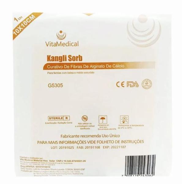 Imagem de Curativo De Alginato De Cálcio Kangli Sorb 10x10cm Caixa C/10 - VitaMedical