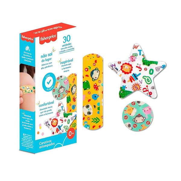 Imagem de Curativo Estampado Infantil Respirável Fisher Price HC484 com 30 unidades 3 tamanhos