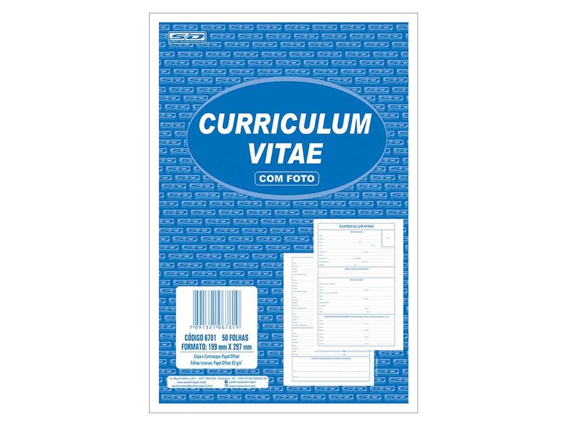 Imagem de Curriculum Vitae Com Foto, 50 Folhas, Contém 5 Unidades, São Domingos - 6781