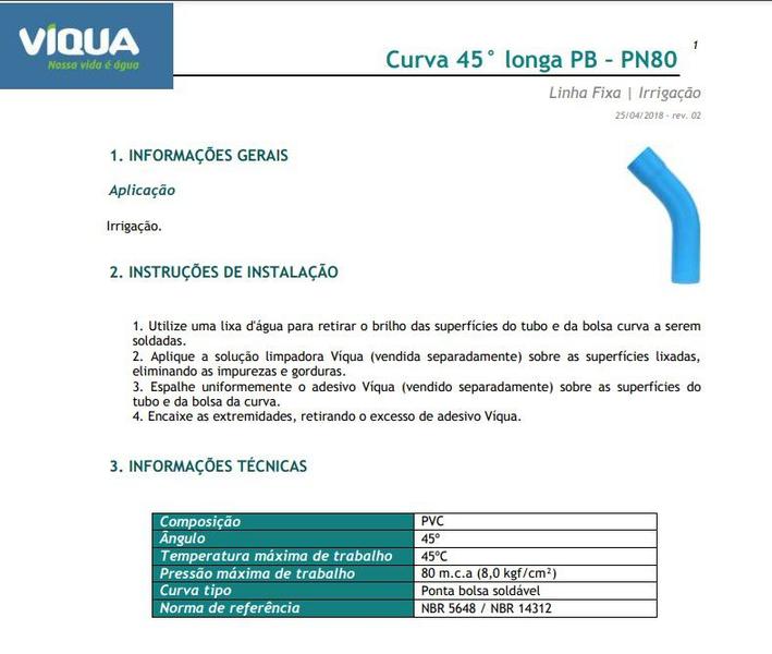 Imagem de Curva 45 graus de Irrigação DN 75mm 2.1/2 PVC Soldável Azul