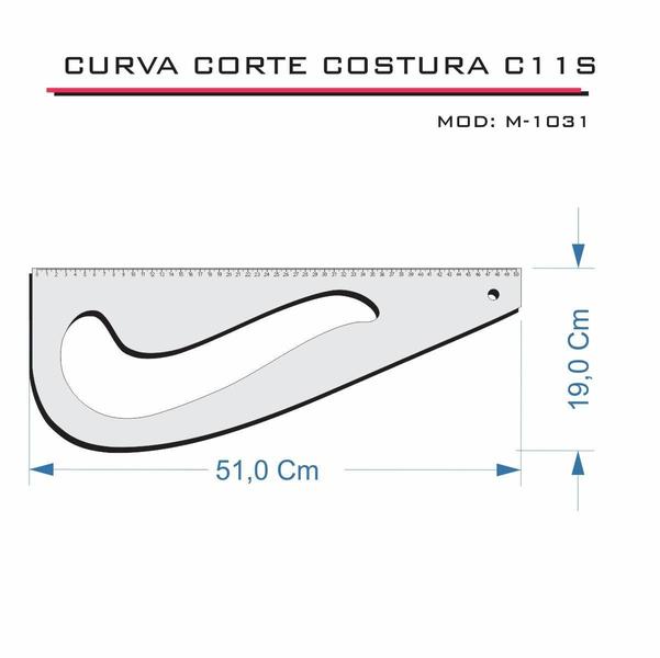 Imagem de Curva Corte Costura Modelagem C11S 1031 Regua Acrílico Fenix