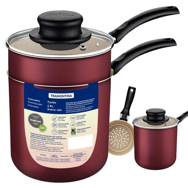Cuscuzeira Antiaderente Tramontina em Alumínio com Revestimento Interno e Externo em Starflon Max 10 cm 0,8 L Imagem de Cuscuzeira Antiaderente Tramontina em Alumínio com Revestimento Interno e Externo em Starflon Max 10 cm 0,8 L