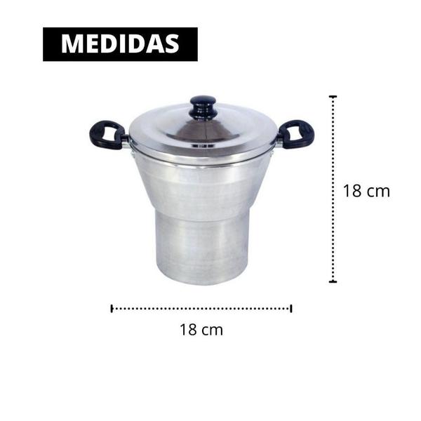 Imagem de Cuscuzeira De Aluminio Polido Reforçado Panela Cuscuzeiro Grande 18cm Cuscuz E Legumes