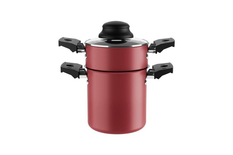 Imagem de Cuscuzeira em Alumínio Antiaderente Vermelho 10cm 800ml - Brinox