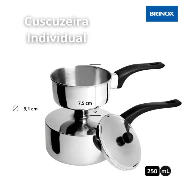 Imagem de Cuscuzeira Individual Aço Inox 250ml Panela p/ Cuscuz Brinox