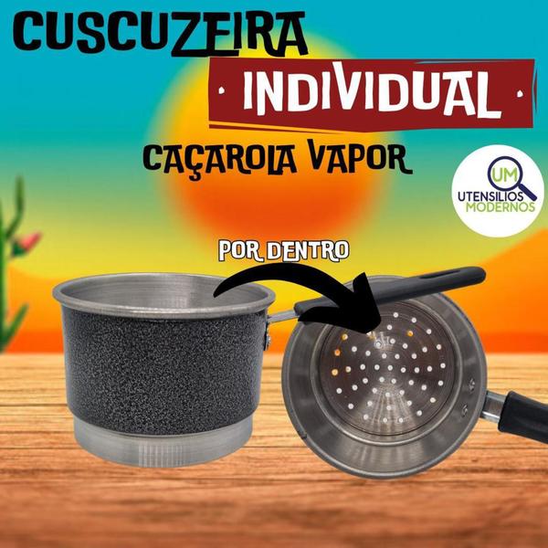 Imagem de Cuscuzeira Individual Nordestino em Alumínio N10 Craqueado Cabo Longo - Aluminio AMJ