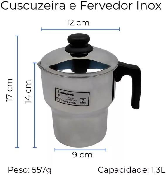 Imagem de Cuscuzeira Inox 1,3L Aparelho Cuscuz Indução Cabo baquelite