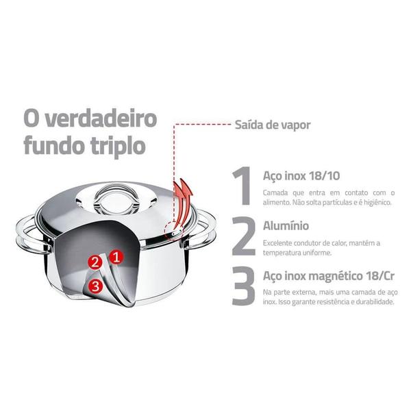 Imagem de Cuscuzeira Tramontina Solar em Aço Inox Fundo Triplo com Alças 2 peças 16 cm 65500300