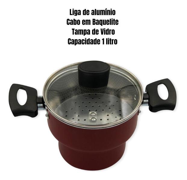 Imagem de Cuscuzeiro Antiaderente Tampa De Vidro Vermelho 14Cm