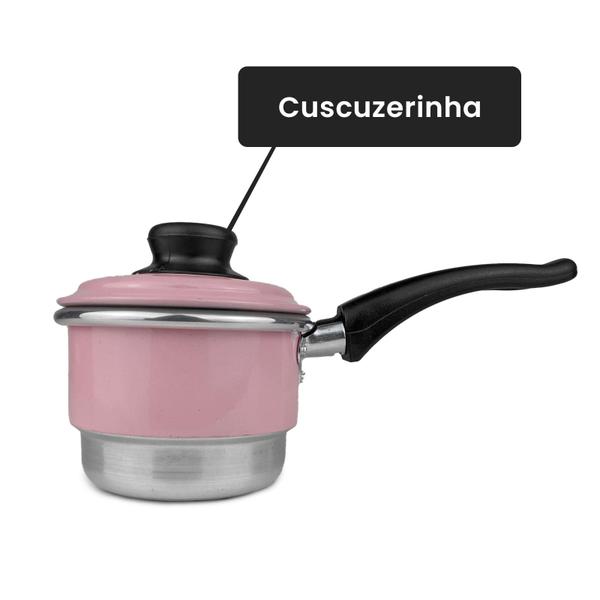 Imagem de Cuscuzeiro Duplex a Vapor Porção Individual Mini Cuscuzeira Dupla com Tampa Faz Cuscuz e Legumes