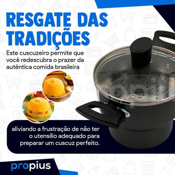 Imagem de Cuscuzeiro Enjoy Com Tampa De Vidro 14cm Individual Alumínio Teflon Com Alça Baquelite Cuscuz Pequeno