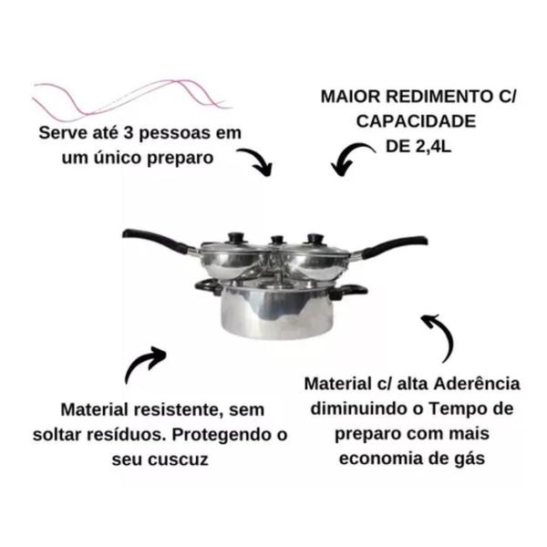 Imagem de Cuscuzeiro Nordestino Porção Para Três Pessoas em Alumínio Resistente Para Sua Cozinha Cuscuzeira Drone