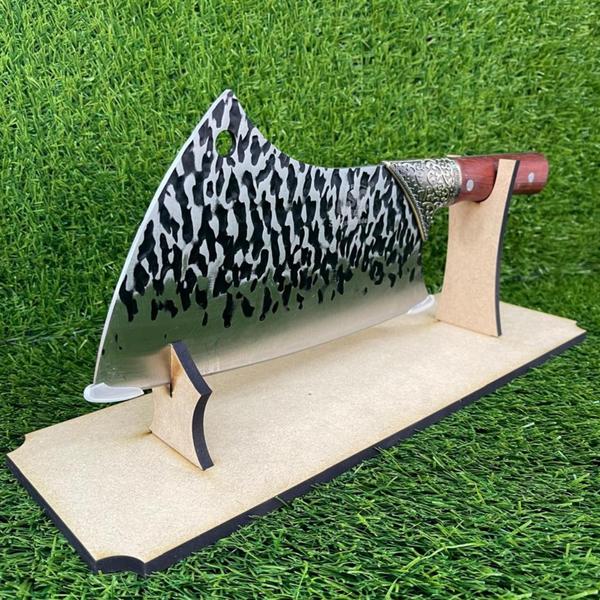 Cutelo Profissional Linha Damasco Com bainha Cortar Ossos Carne e Suporte Mdf SQ - Acesso Imagem de Cutelo Profissional Linha Damasco Com bainha Cortar Ossos Carne e Suporte Mdf SQ