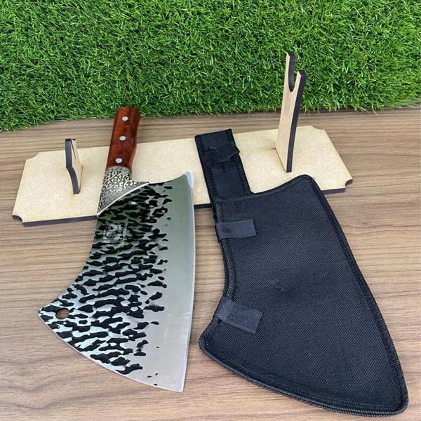 Cutelo Profissional Linha Damasco Com bainha Cortar Ossos Carne e Suporte Mdf SQ - Acesso Imagem de Cutelo Profissional Linha Damasco Com bainha Cortar Ossos Carne e Suporte Mdf SQ