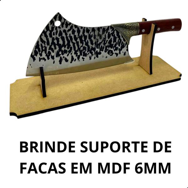 Cutelo Profissional Linha Damasco Com bainha Cortar Ossos Carne e Suporte Mdf SQ - Acesso Imagem de Cutelo Profissional Linha Damasco Com bainha Cortar Ossos Carne e Suporte Mdf SQ