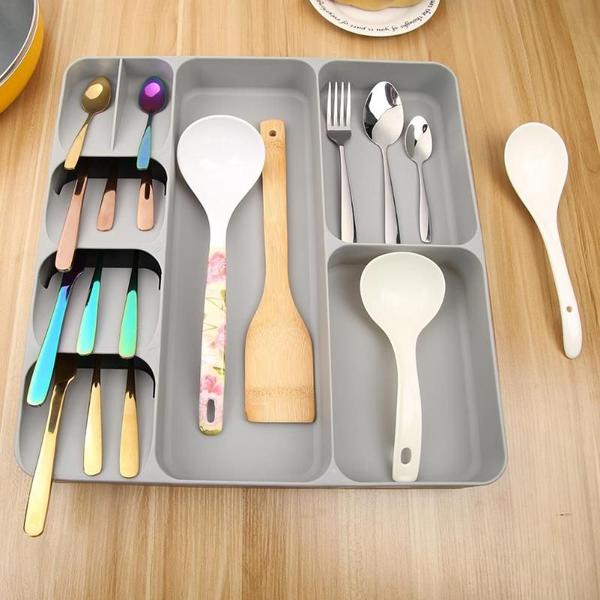 Imagem de Cutlery Organizer Kitchen Drawer Organizer Tray Spoon Cutlery Fork Separation Finishing Storage Box Tableware Kitchen Tool Bandejas de armazenamento