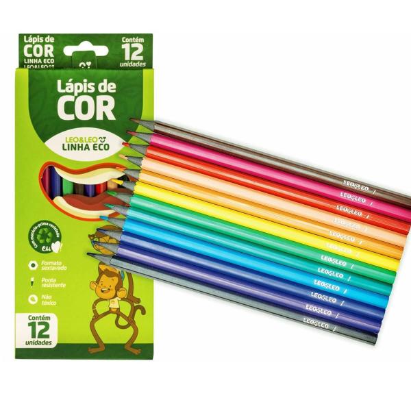 Imagem de Cx Lápis de Cor Linha Eco Leo&Leo 12 Cores Escolar Desenhos