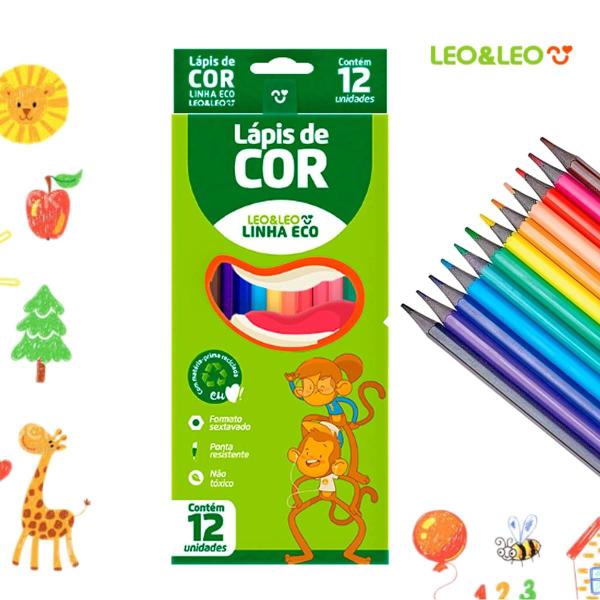 Imagem de Cx Lápis de Cor Linha Eco Leo&Leo 12 Cores Escolar Desenhos