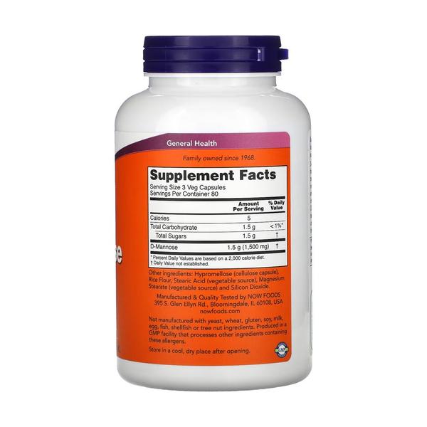 Imagem de D-manose 500mg Now Foods 240 Veg Cápsulas Produto Importado