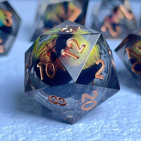 Imagem de D20 Conjunto De Dados Ocular De Fluxo Líquido Poliédrico Borda Afiada Para DND Pathfinder Role