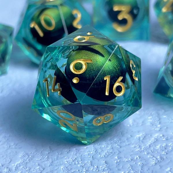 Imagem de D20 Conjunto De Dados Ocular De Fluxo Líquido Poliédrico Borda Afiada Para DND Pathfinder Role