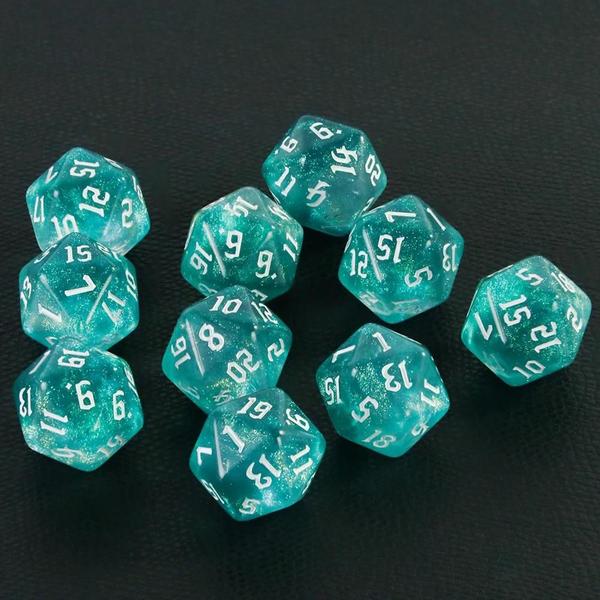 Imagem de Dados Poliédricos D20 com Glitter - 20 Lados e Cores Mistas para Jogos de Mesa