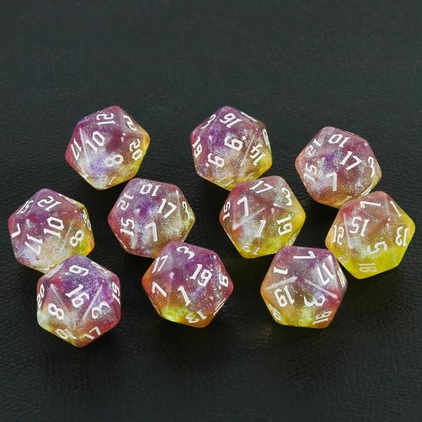 Imagem de Dados Poliédricos D20 com Glitter - 20 Lados e Cores Mistas para Jogos de Mesa