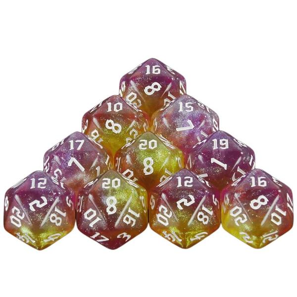 Imagem de Dados Poliédricos D20 com Glitter - 20 Lados e Cores Mistas para Jogos de Mesa