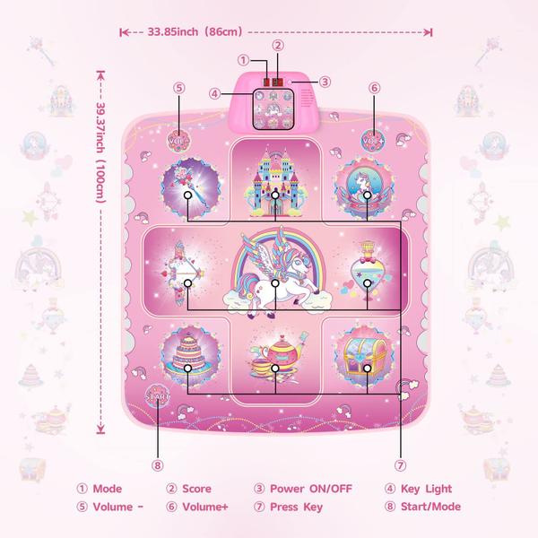 Imagem de Dance Mat GirlsHome Unicorn Electronic com 5 modos de jogo 3-12Y