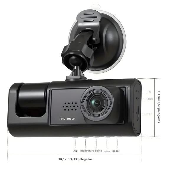 Imagem de Dash Cam 1080p 3 Câmeras - Gravação em Loop, Visão Noturna e IR