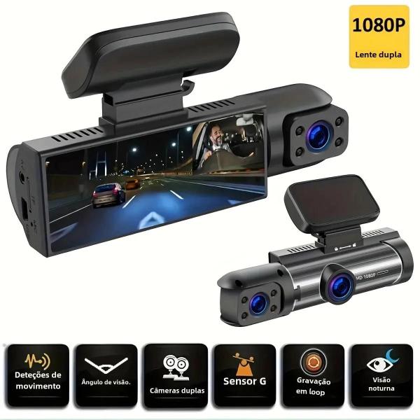 Imagem de Dash Cam 1080p com Visão Noturna e Gravação em Loop - Câmera Dupla Grande Angular