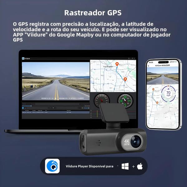 Imagem de Dash Cam 4K Dupla Lente com Câmera Traseira 1080P, WiFi, GPS e Monitoramento de Estacionamento 24h