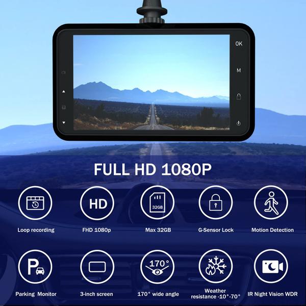 Imagem de Dash Cam Ajvvf frontal e traseira 1080P Full HD 170 de grande angular