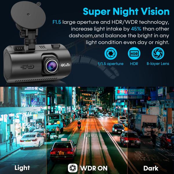 Imagem de Dash Cam DoHonest 4K frontal e traseira com GPS WiFi Night Vision