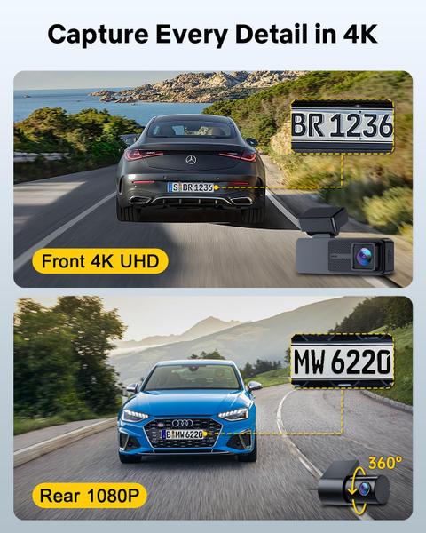 Imagem de Dash Cam GKU D700 Touch 4K+1080P frontal e traseira com GPS WiFi