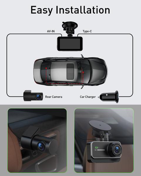 Imagem de Dash Cam GMAIPOP 4K+1080P WiFi frontal e traseiro com aplicativo de 64 GB