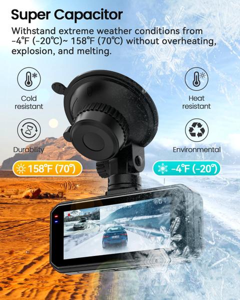 Imagem de Dash Cam IIWEY N4 4K UHD dupla frontal e traseira com cartão SD de 64 GB