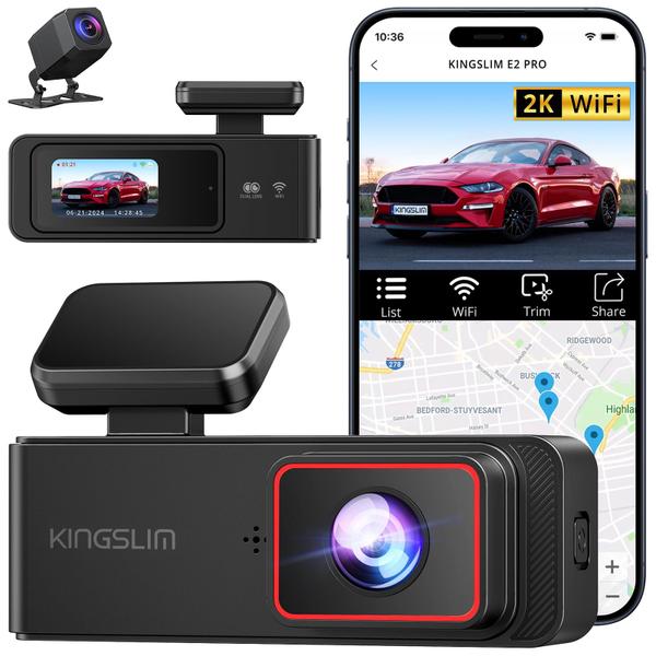 Imagem de Dash Cam KINGSLIM E2PRO 2K+1080P frontal e traseira para carros