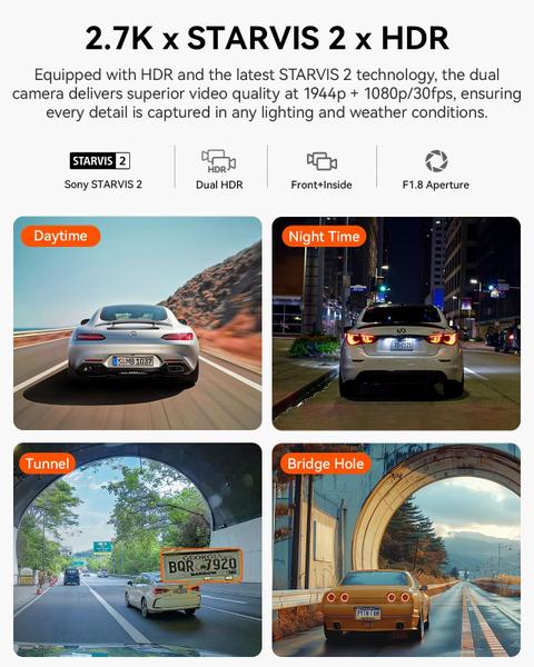 Imagem de Dash Cam Vantrue N2X 2.7K frontal e interno 5G WiFi GPS