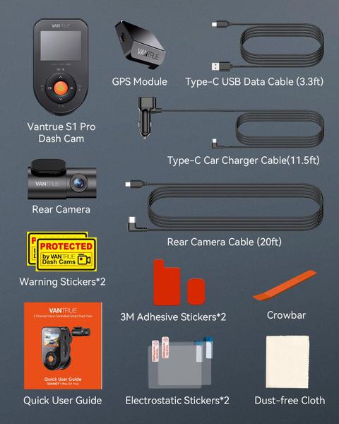 Imagem de Dash Cam Vantrue S1 Pro 2.7K frontal e traseiro Dual 5G WiFi