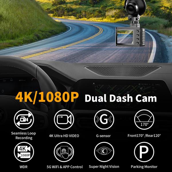 Imagem de Dash Cam WANLIPO A13 4K de canal duplo frontal e traseiro