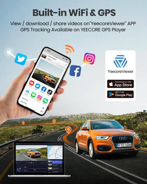 Imagem de Dash Cam YEECORE Real 4K+1080P frontal e traseira com GPS WiFi