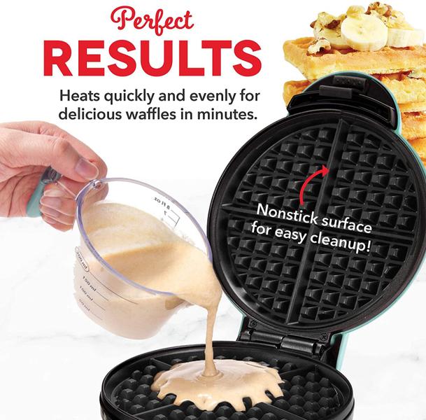 Imagem de Dash DEWM8100AQ Express 8" Waffle Maker Machine for Individual Servings, Paninis, Hash Browns + outros no go Breakfast, Lunch, or Snacks, com Fácil Limpeza, Lados Antiaderente, Aqua