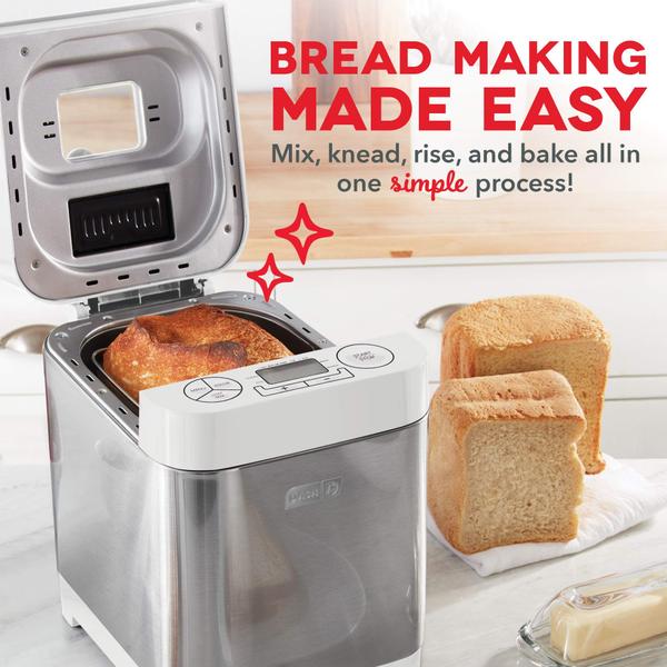 Imagem de Dash Everyday Stainless Steel Bread Maker, Até 1.5lb Loaf, Programável, 12 Configurações + Dispensador de Enchimento Sem Glúten e Automático - Branco